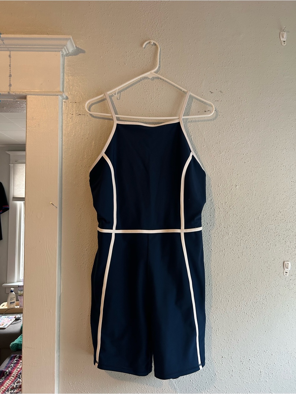 Navy Blue Contrast-Trim Halter Athletic Romper (3/$30)